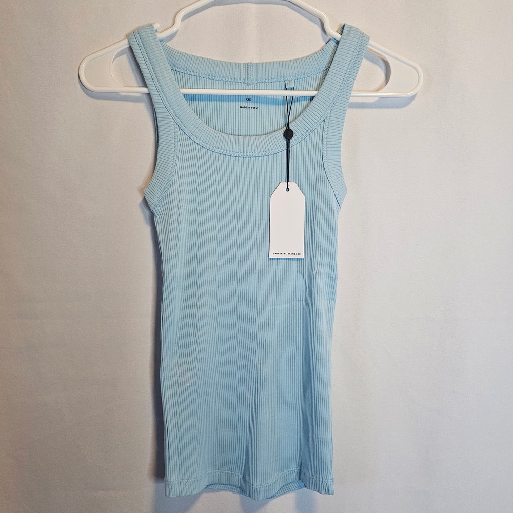Universal Standard Women's Ribbed Tank Top 4XS=XS Light Blue Sleeveless